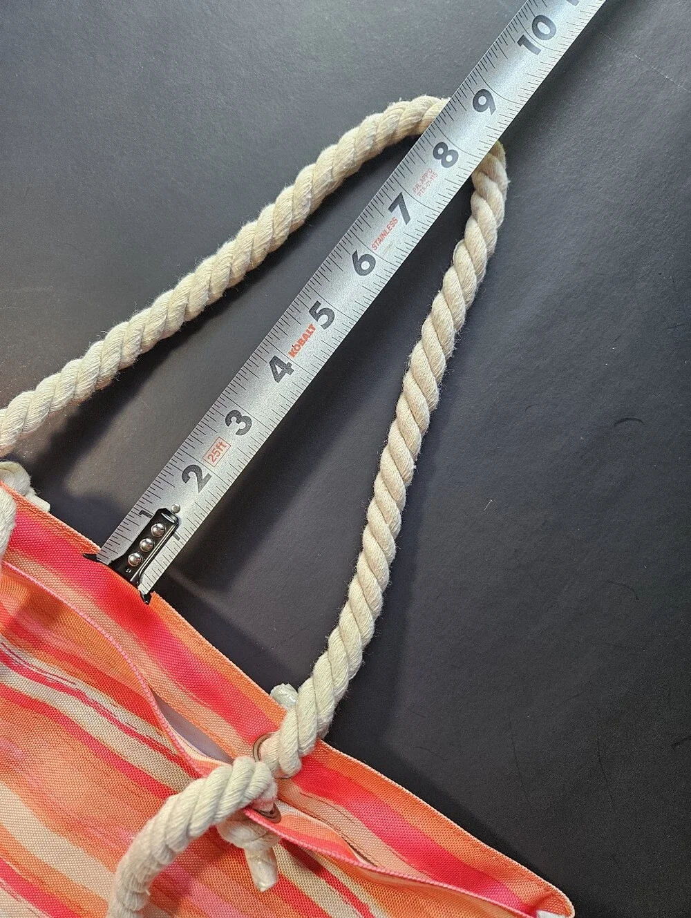 Ulta Beauty orange pink stripe canvas tote bag with rope handles